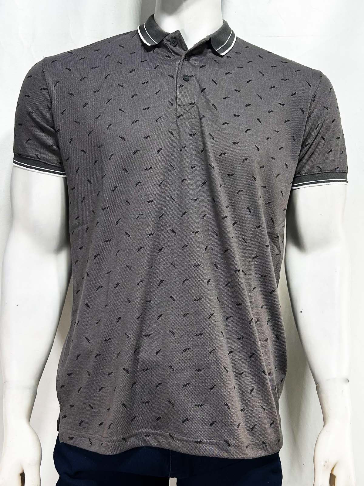 Grey Printed Polo T-Shirt For Men MTS426