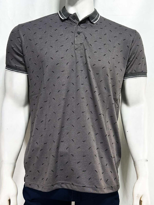Grey Printed Polo T-Shirt For Men MTS426
