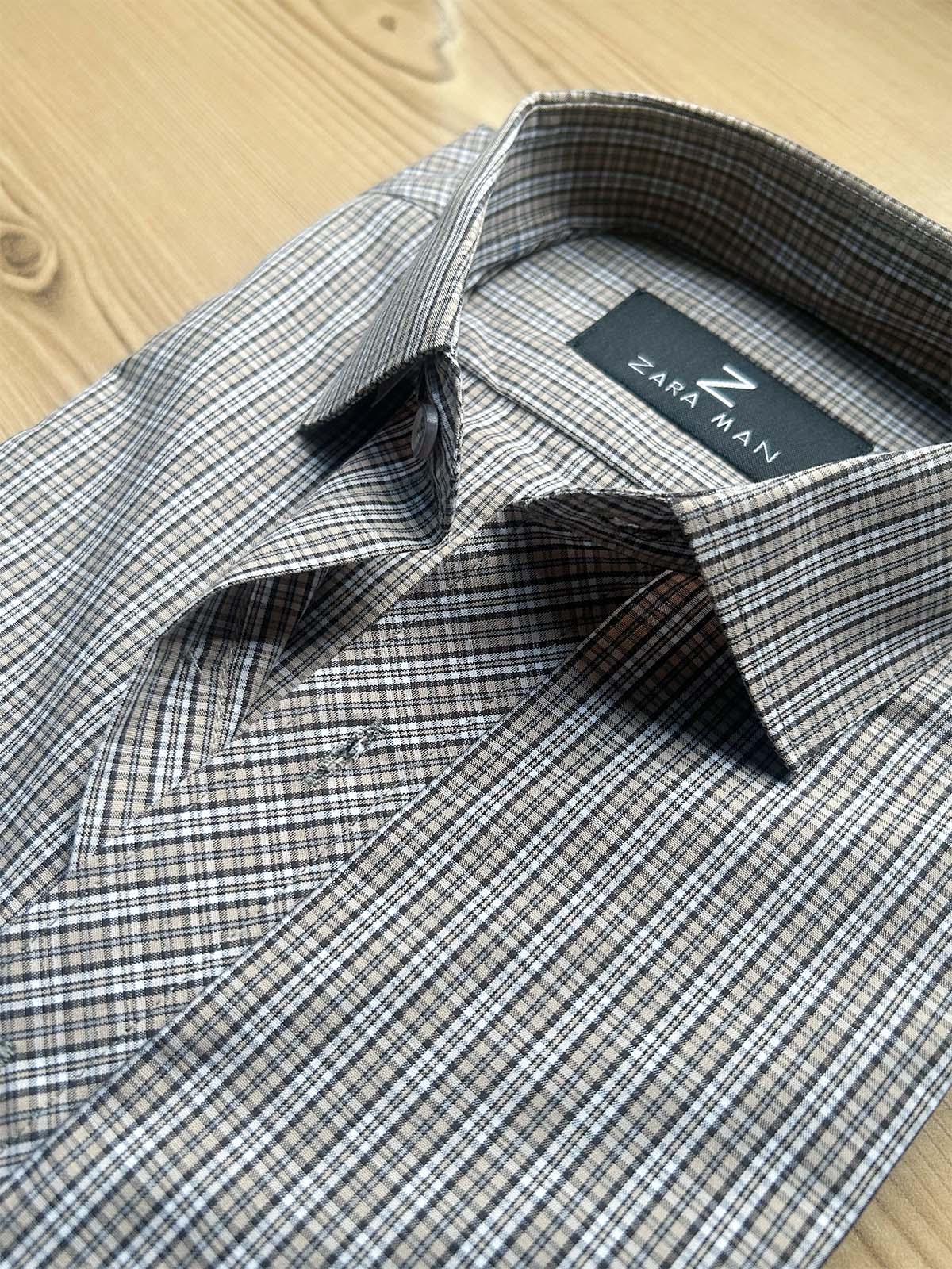 MFS616 Brown Checks Formal Dress Shirt For Men