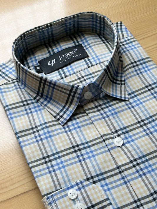Y White Checks Formal Dress Shirt For Men MFS481