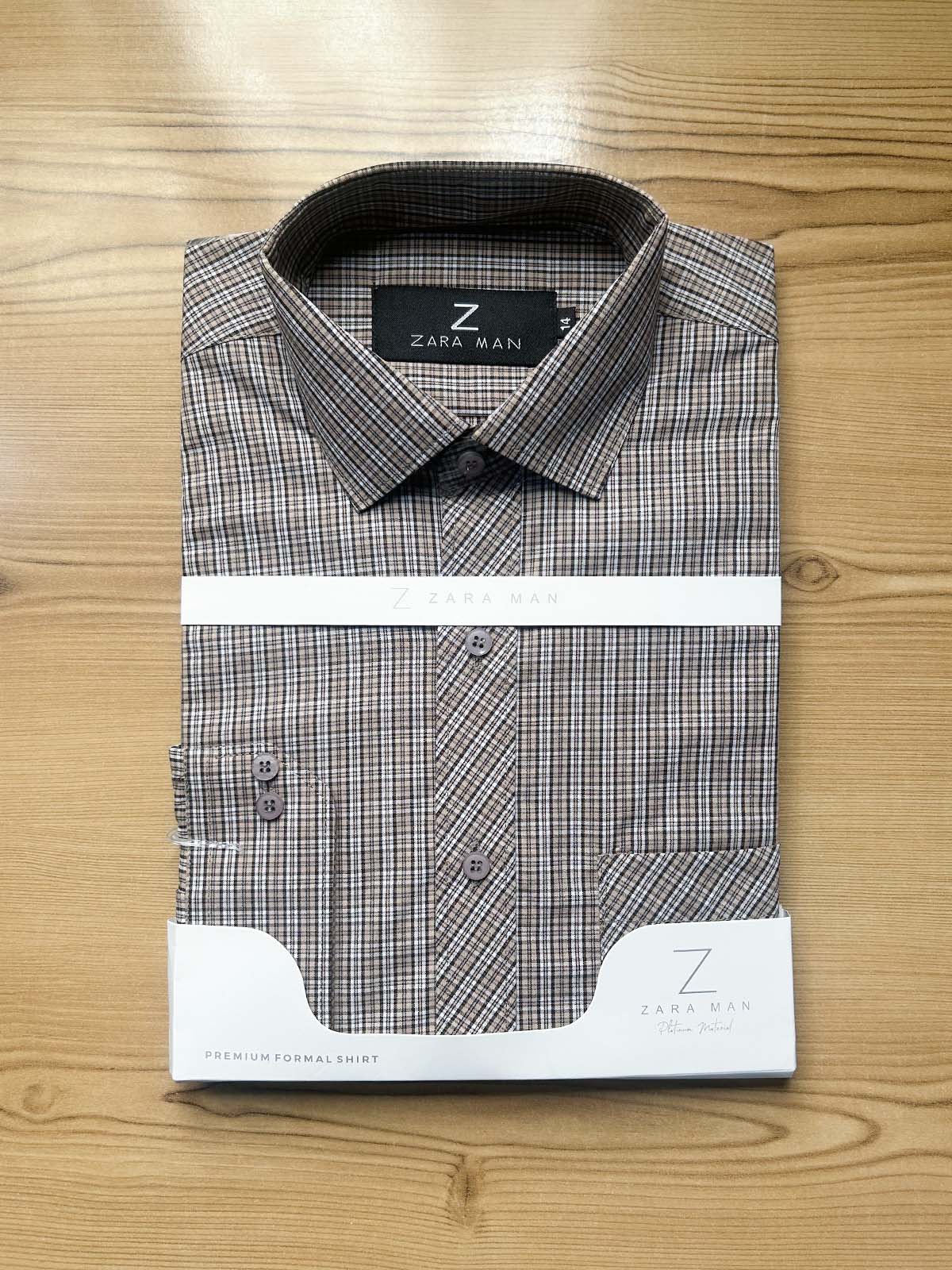 MFS616 Brown Checks Formal Dress Shirt For Men