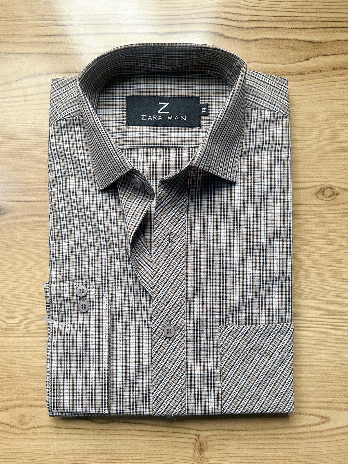 MFS616 Brown Checks Formal Dress Shirt For Men