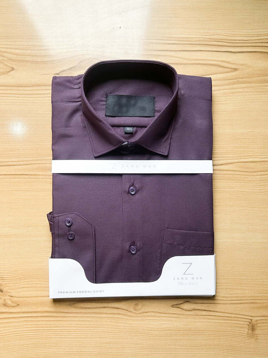 Burgundy Textured Formal Dress Shirt For Men MFS518