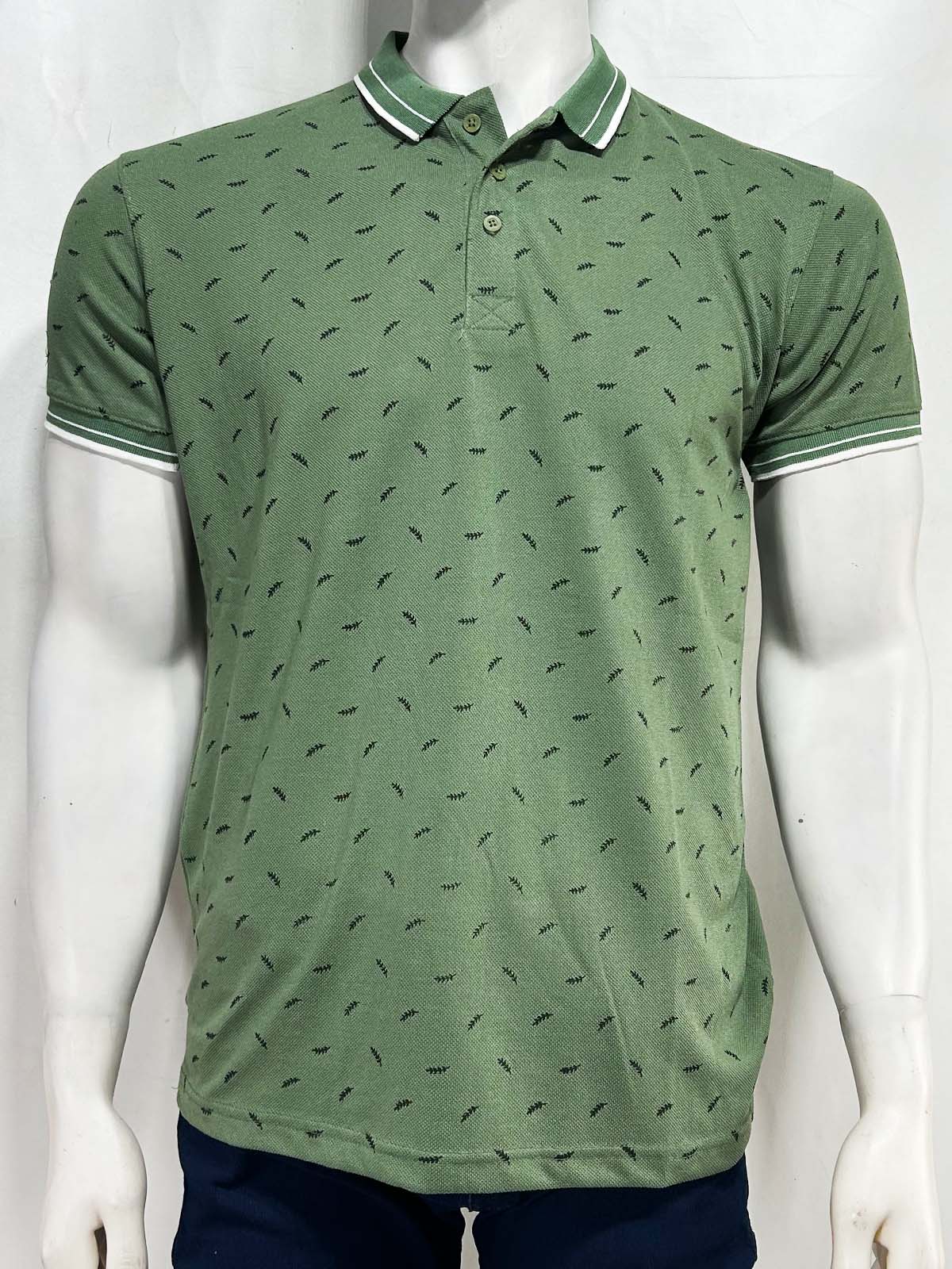 Green Printed Polo T-Shirt For Men MTS428
