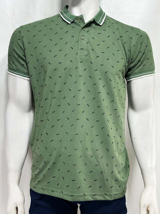 Green Printed Polo T-Shirt For Men MTS428
