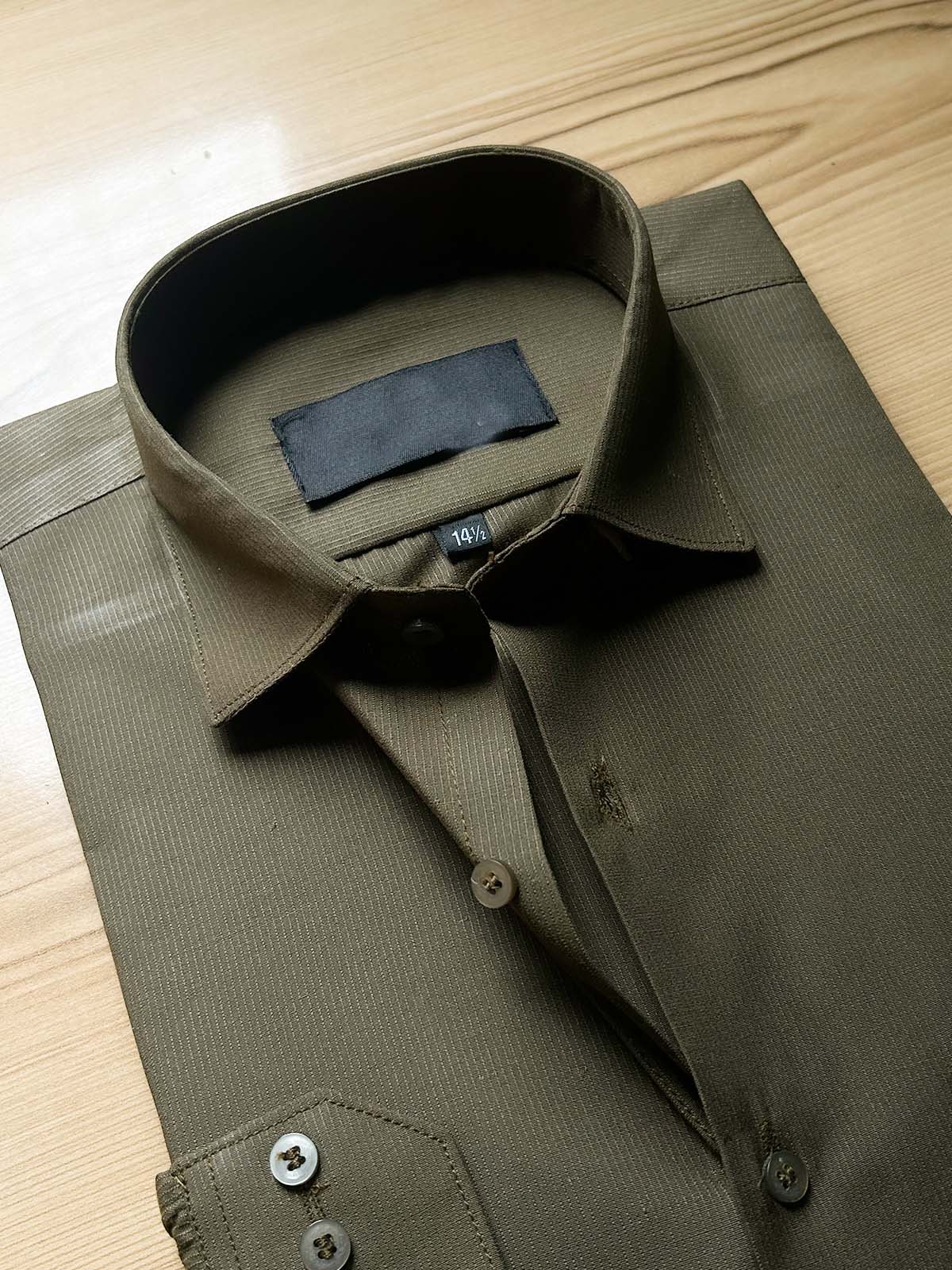 Olive Self Formal Dress Shirt For Men MFS519