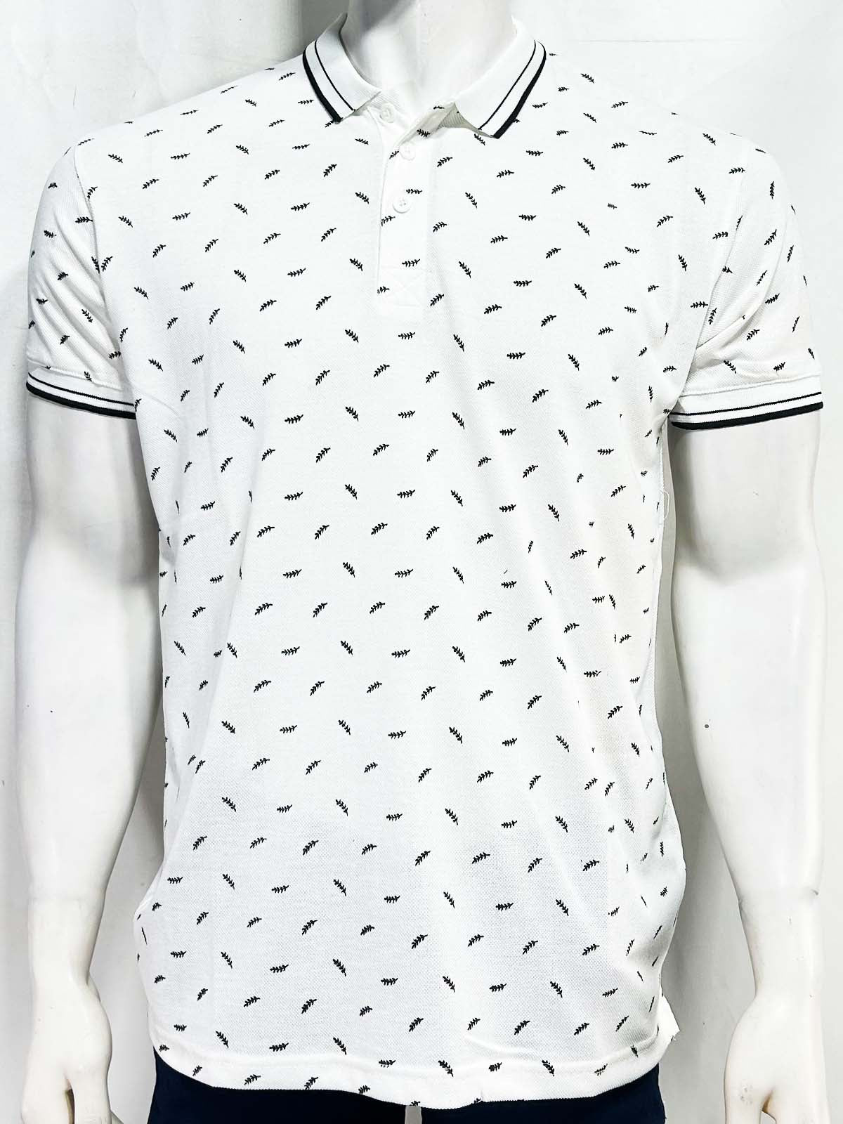 White Printed Polo T-Shirt For Men MTS429