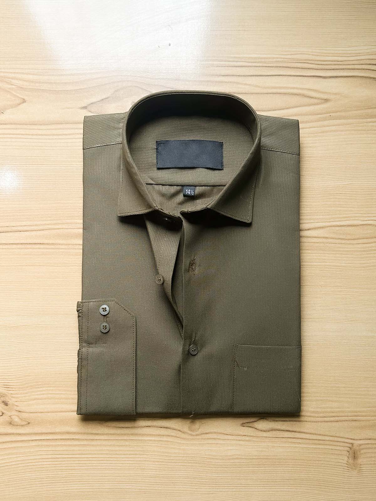 Olive Self Formal Dress Shirt For Men MFS519