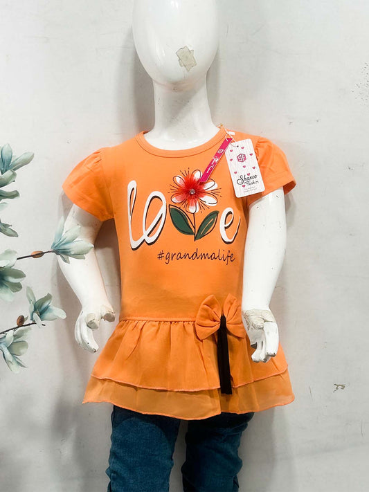 2Yrs - 7Ys Love Orange T-Shirt For Girls SK GTS118