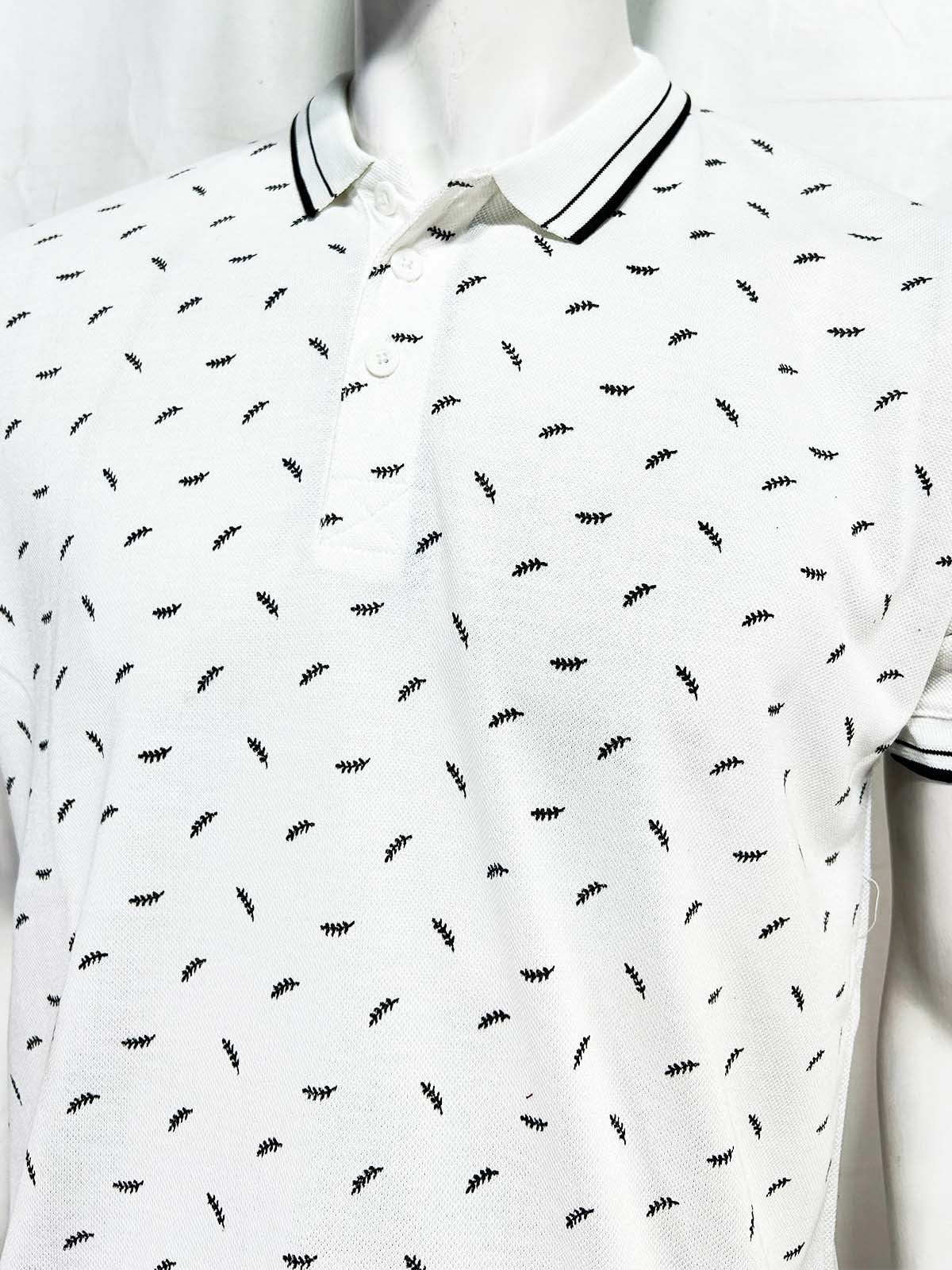 White Printed Polo T-Shirt For Men MTS429