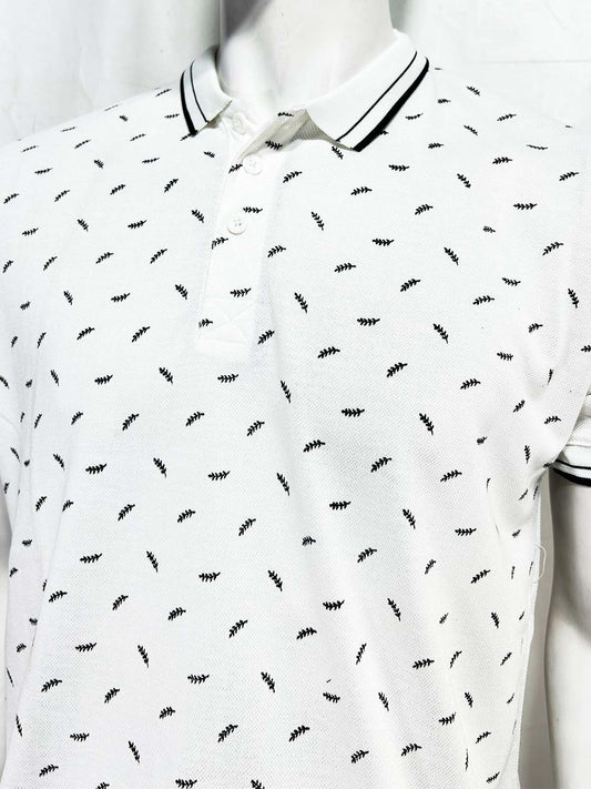 White Printed Polo T-Shirt For Men MTS429