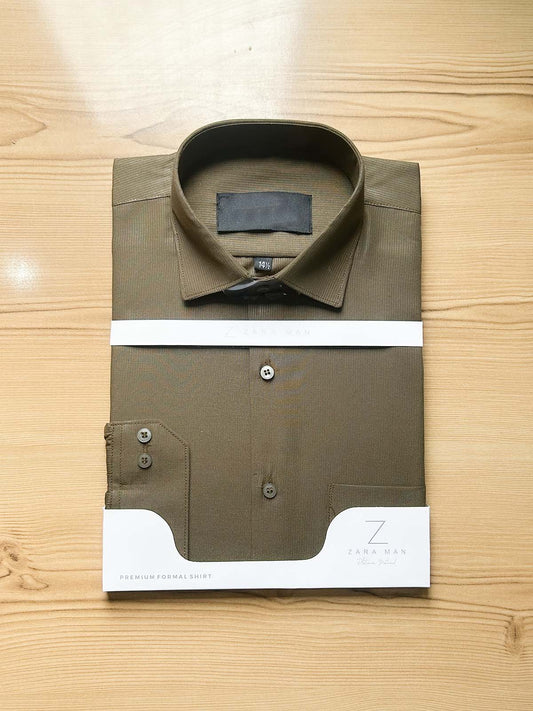 Olive Self Formal Dress Shirt For Men MFS519