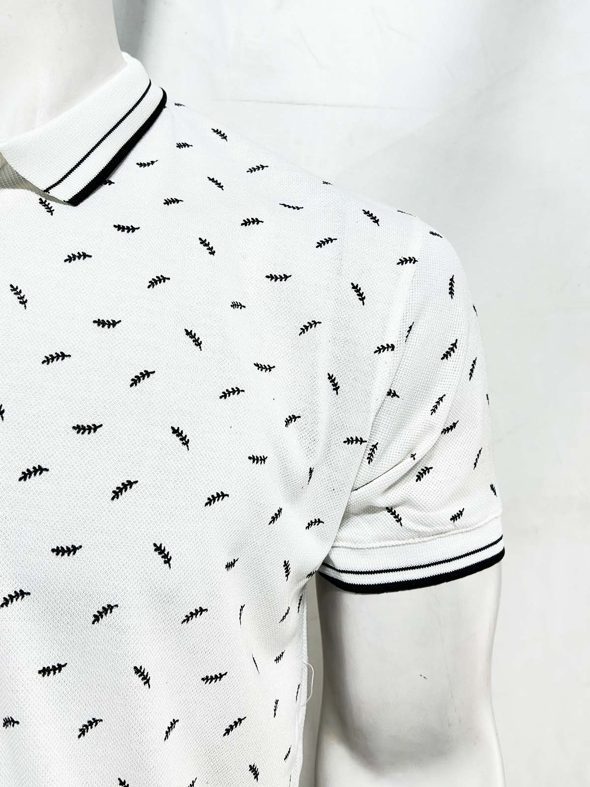 White Printed Polo T-Shirt For Men MTS429