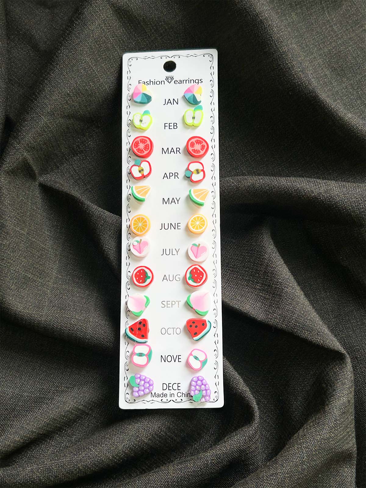 Pack Of 12 Fruit Stud Earrings Set GHB63
