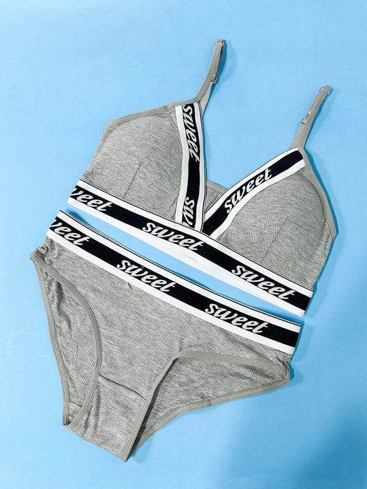 Seamless Grey Padded Bra Panty Set for Girls and Women LB57