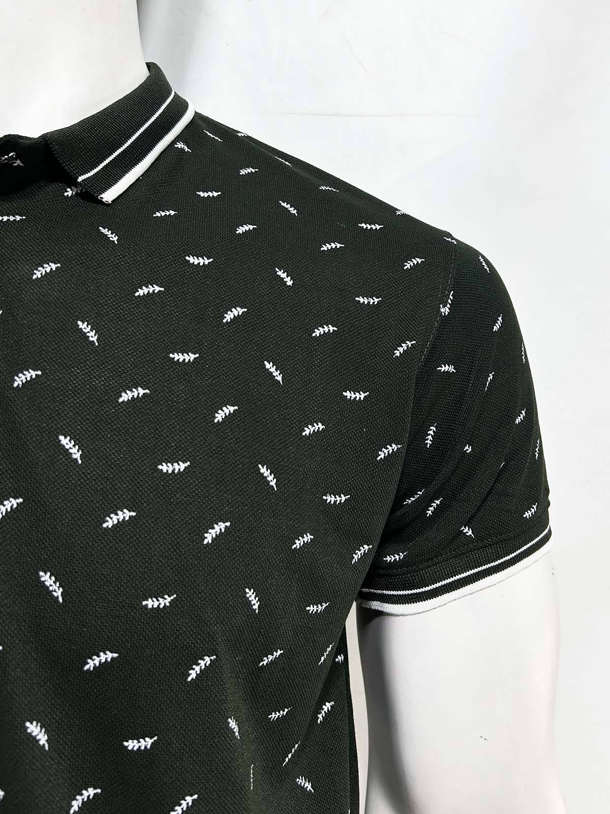 Dark Green Printed Polo T-Shirt For Men MTS430