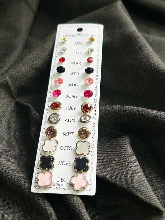 Pack Of 12 Multi Stud Earrings Set GHB64