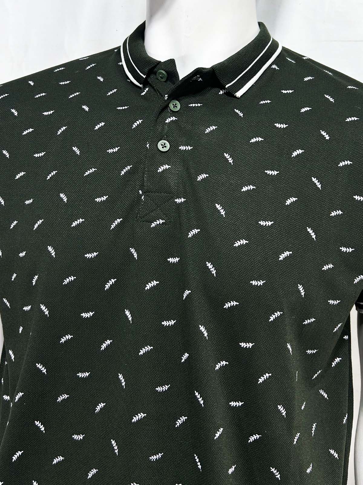 Dark Green Printed Polo T-Shirt For Men MTS430