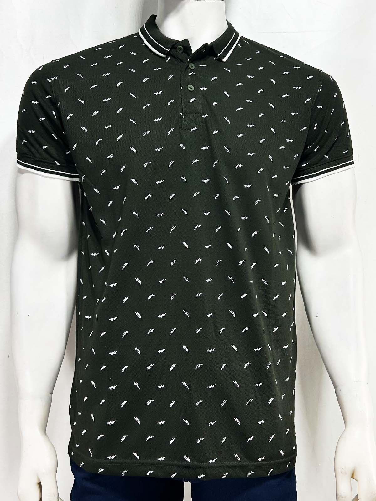 Dark Green Printed Polo T-Shirt For Men MTS430
