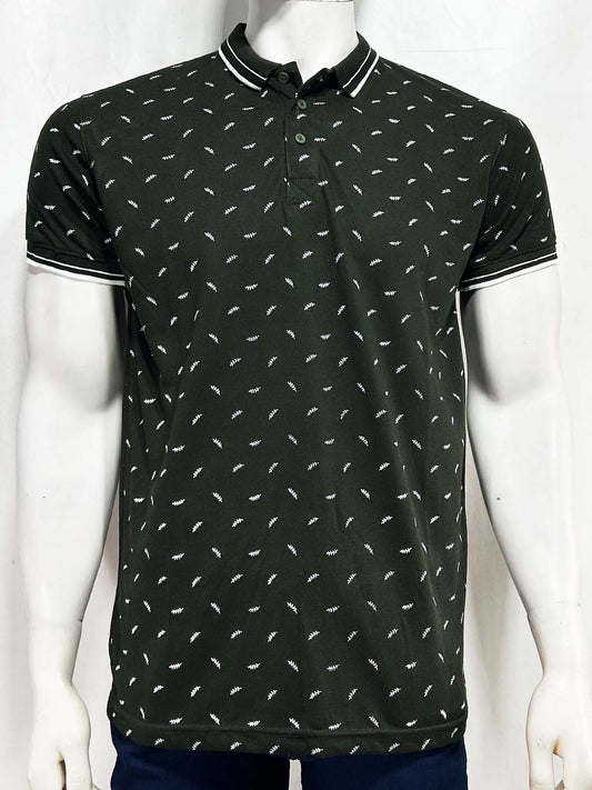 Dark Green Printed Polo T-Shirt For Men MTS430