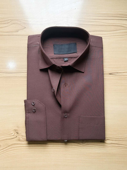 Brown Textured Formal Dress Shirt For Men MFS521