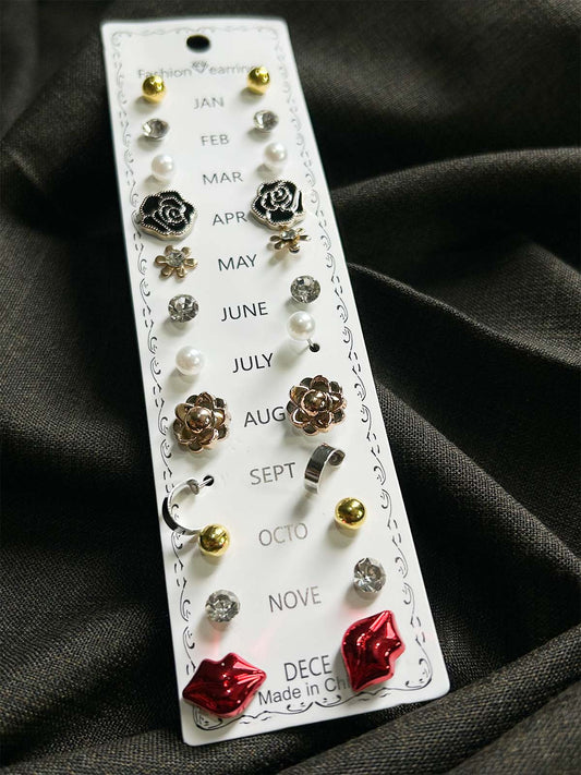 Pack Of 12 Multi Stud Earrings Set GHB66