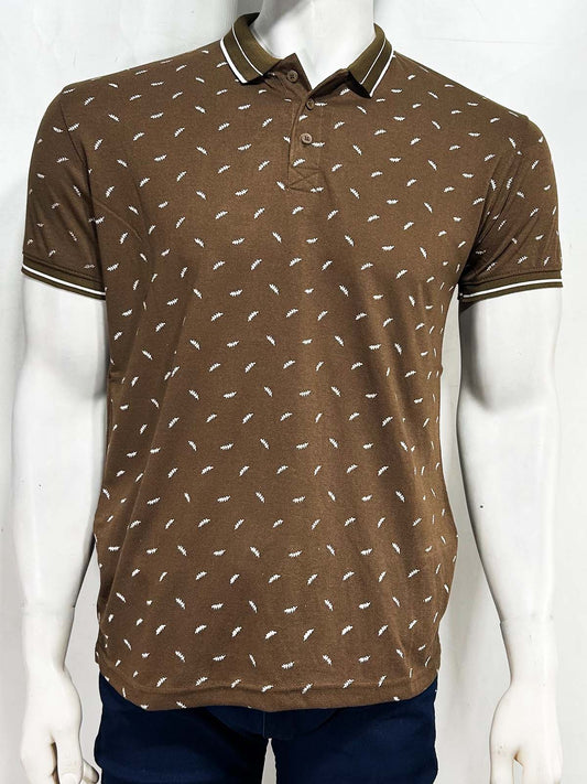 Brown Printed Polo T-Shirt For Men MTS431