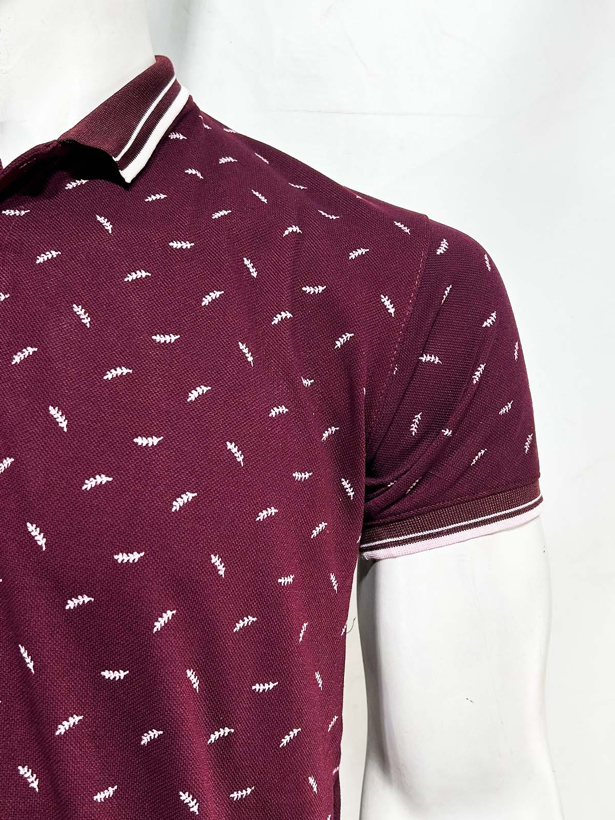 Maroon Printed Polo T-Shirt For Men MTS432