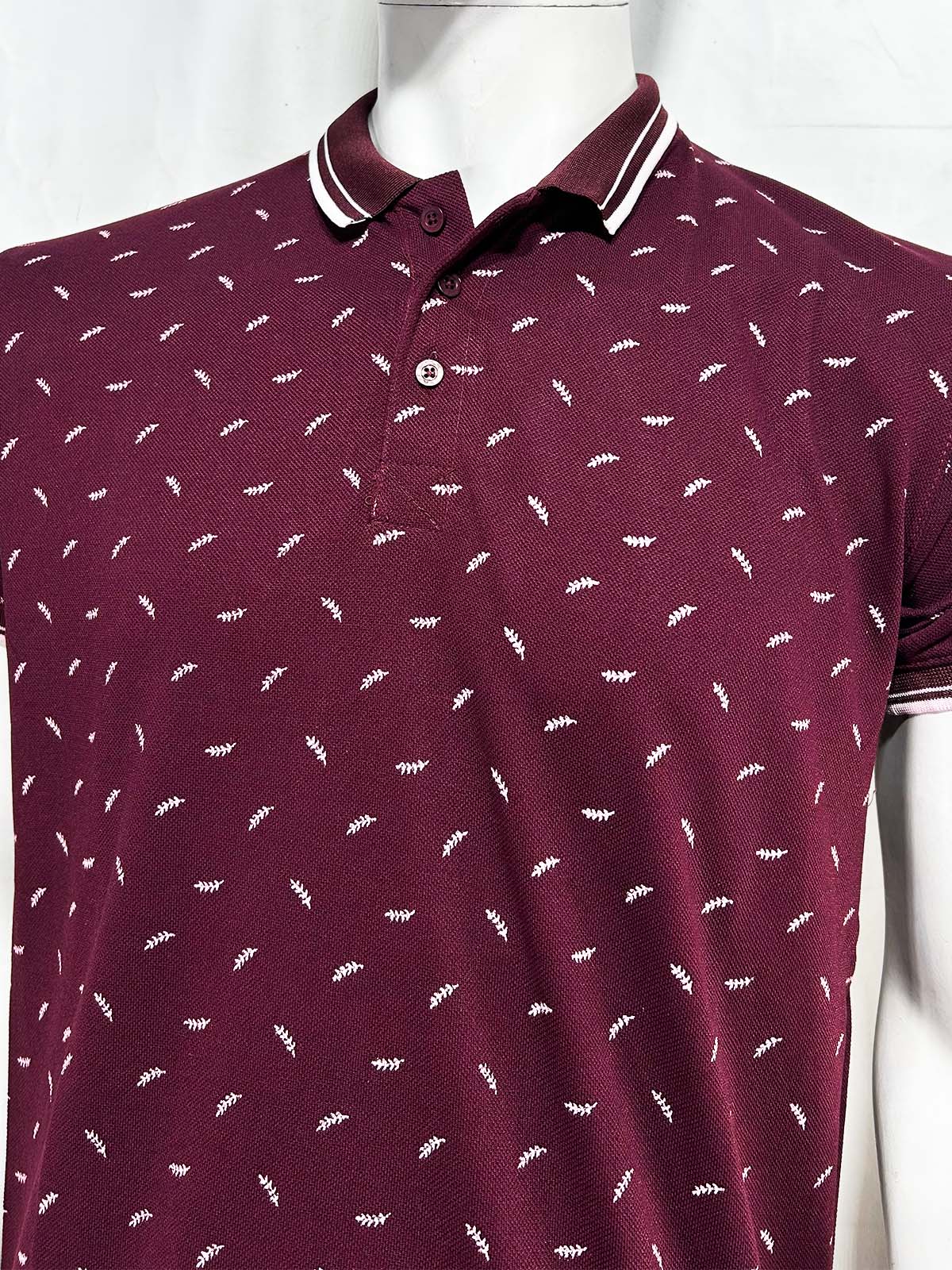 Maroon Printed Polo T-Shirt For Men MTS432