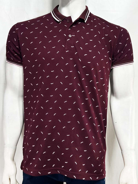 Maroon Printed Polo T-Shirt For Men MTS432