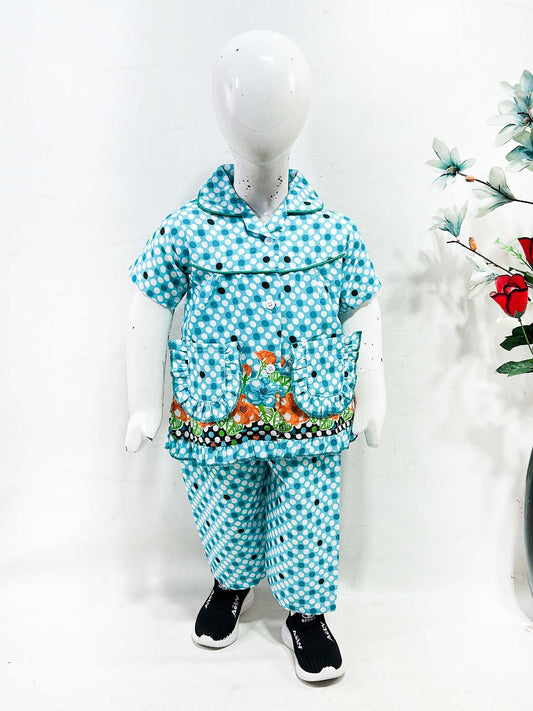 1Yrs - 5Yrs Blue Cotton Night Suit For Girls NG GNS37