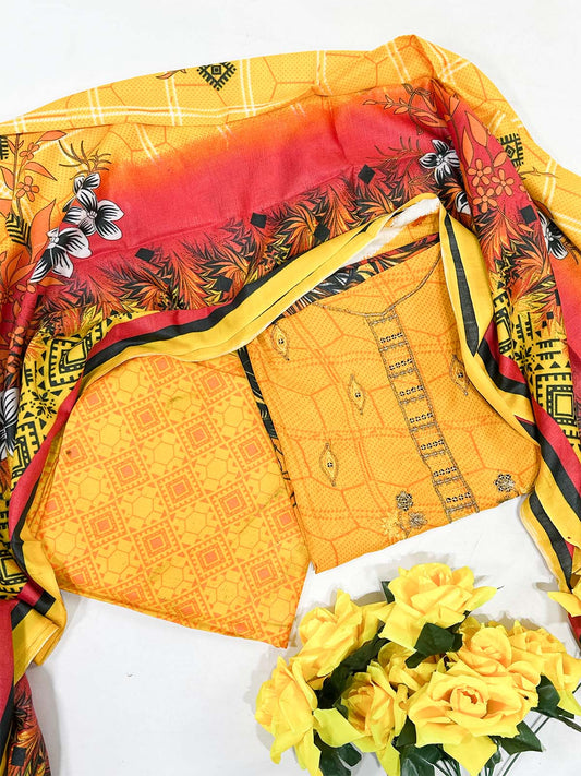 3Pcs Unstitched Digital Lawn Suit For Women WU158