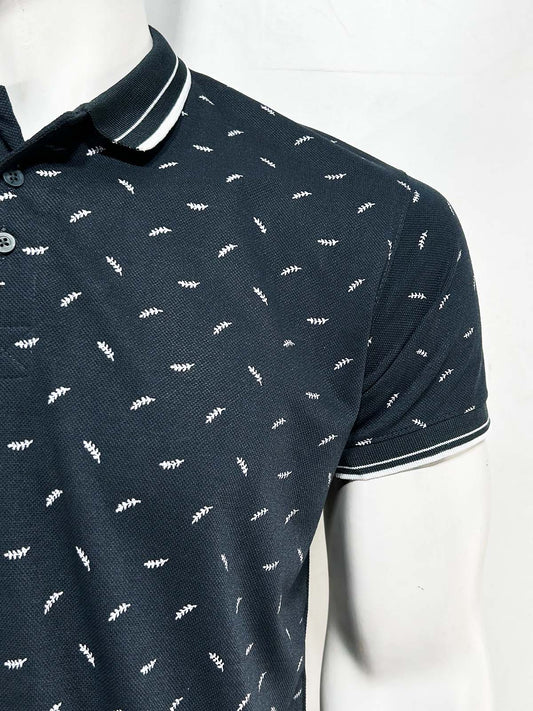 Navy Printed Polo T-Shirt For Men MTS433