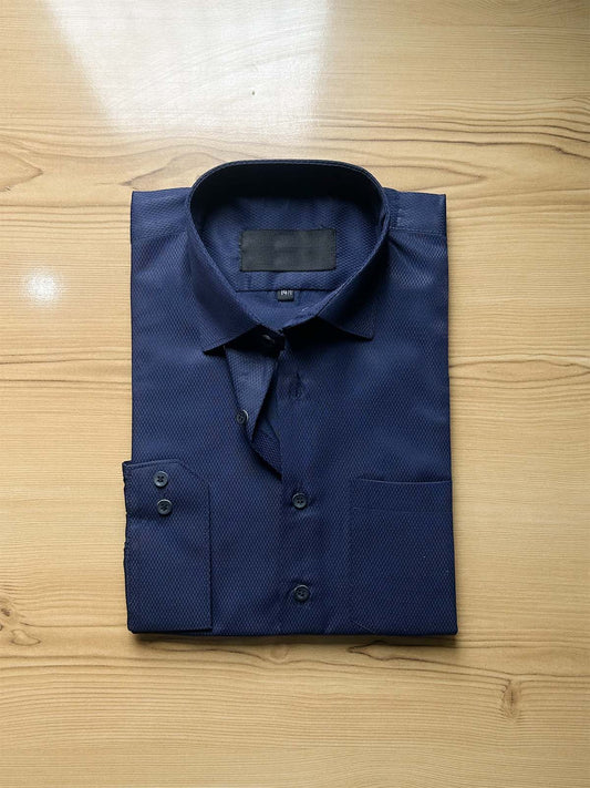 Dark Blue X Textured Formal Dress Shirt For Men MFS523