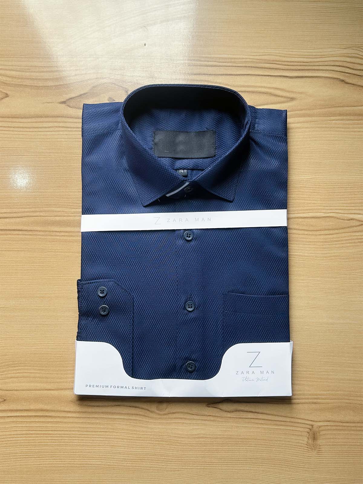 Dark Blue Textured Formal Dress Shirt For Men MFS523