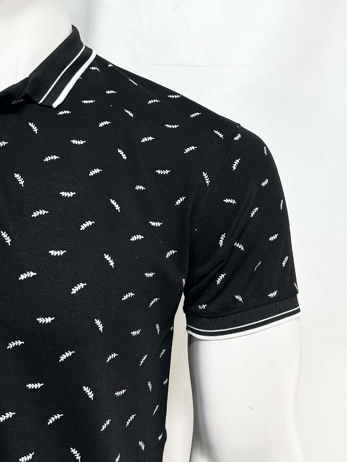 Black Printed Polo T-Shirt For Men MTS434