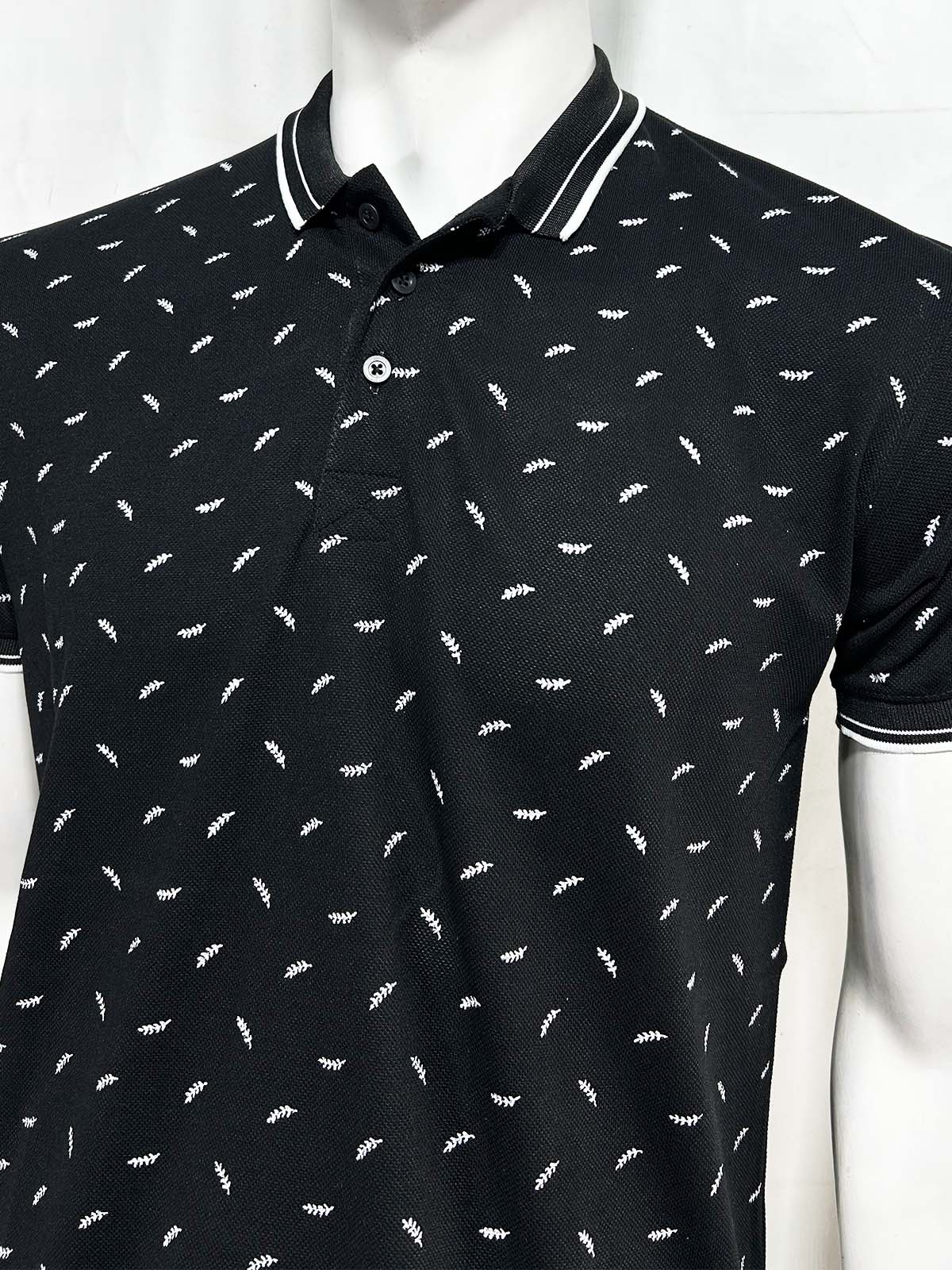 Black Printed Polo T-Shirt For Men MTS434