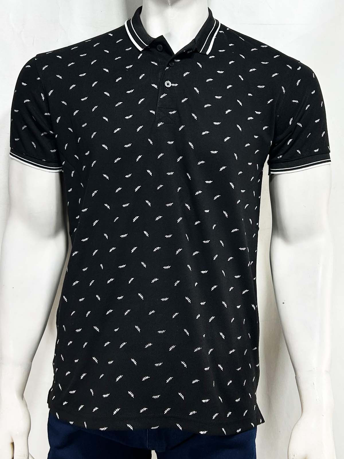Black Printed Polo T-Shirt For Men MTS434