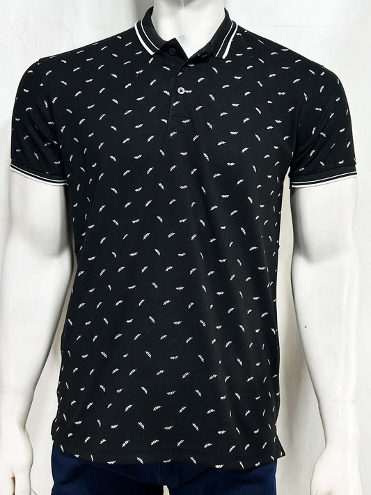 Black Printed Polo T-Shirt For Men MTS434