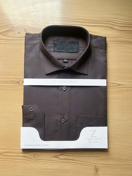 Brown X Textured Formal Dress Shirt For Men MFS524
