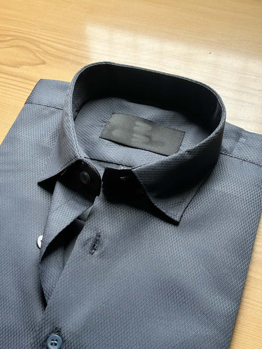 Dark Grey X Textured Formal Dress Shirt For Men MFS525