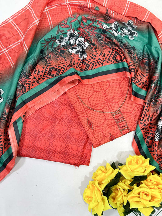 3Pcs Unstitched Digital Lawn Suit For Women WU155