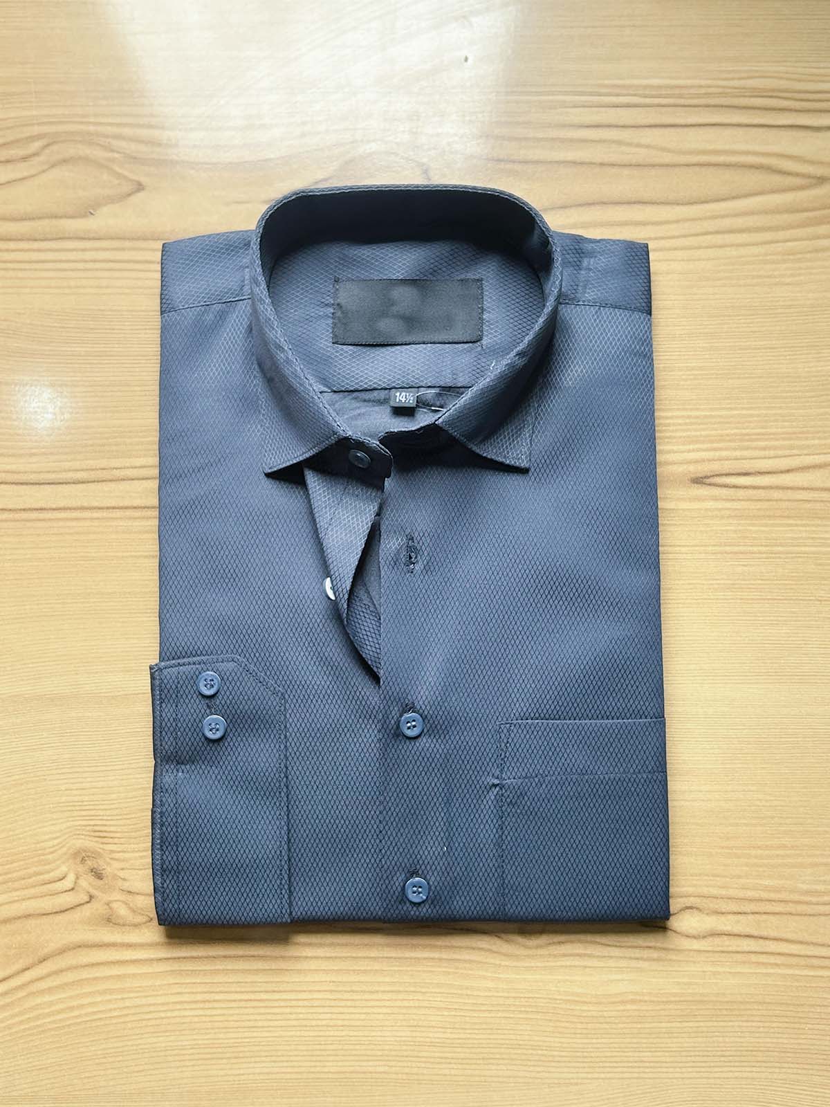 Dark Grey Textured Formal Dress Shirt For Men MFS525