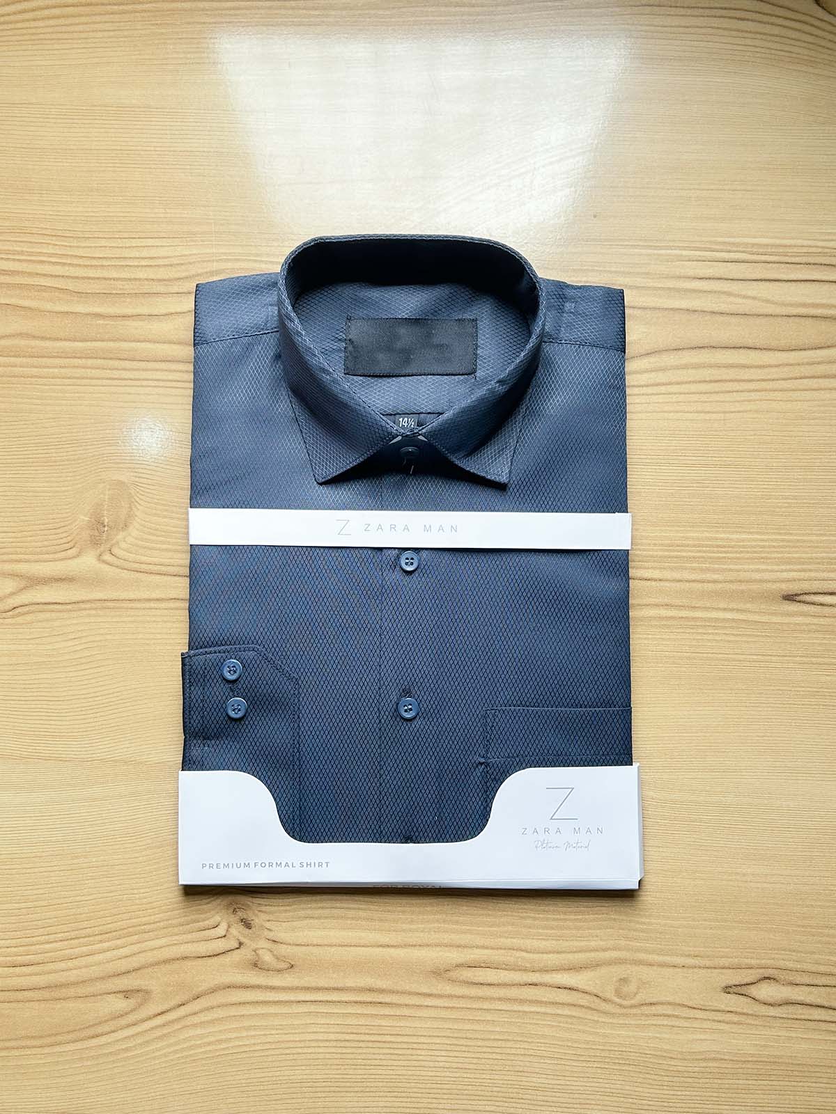 Dark Grey Textured Formal Dress Shirt For Men MFS525