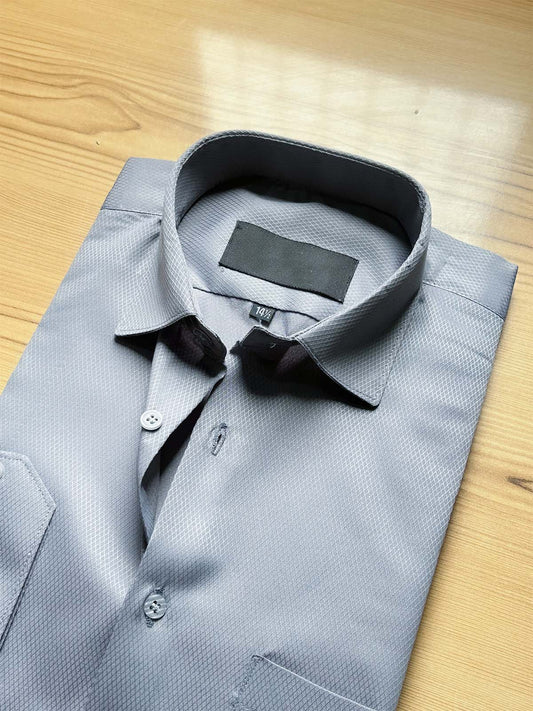 Grey Textured Formal Dress Shirt For Men MFS526
