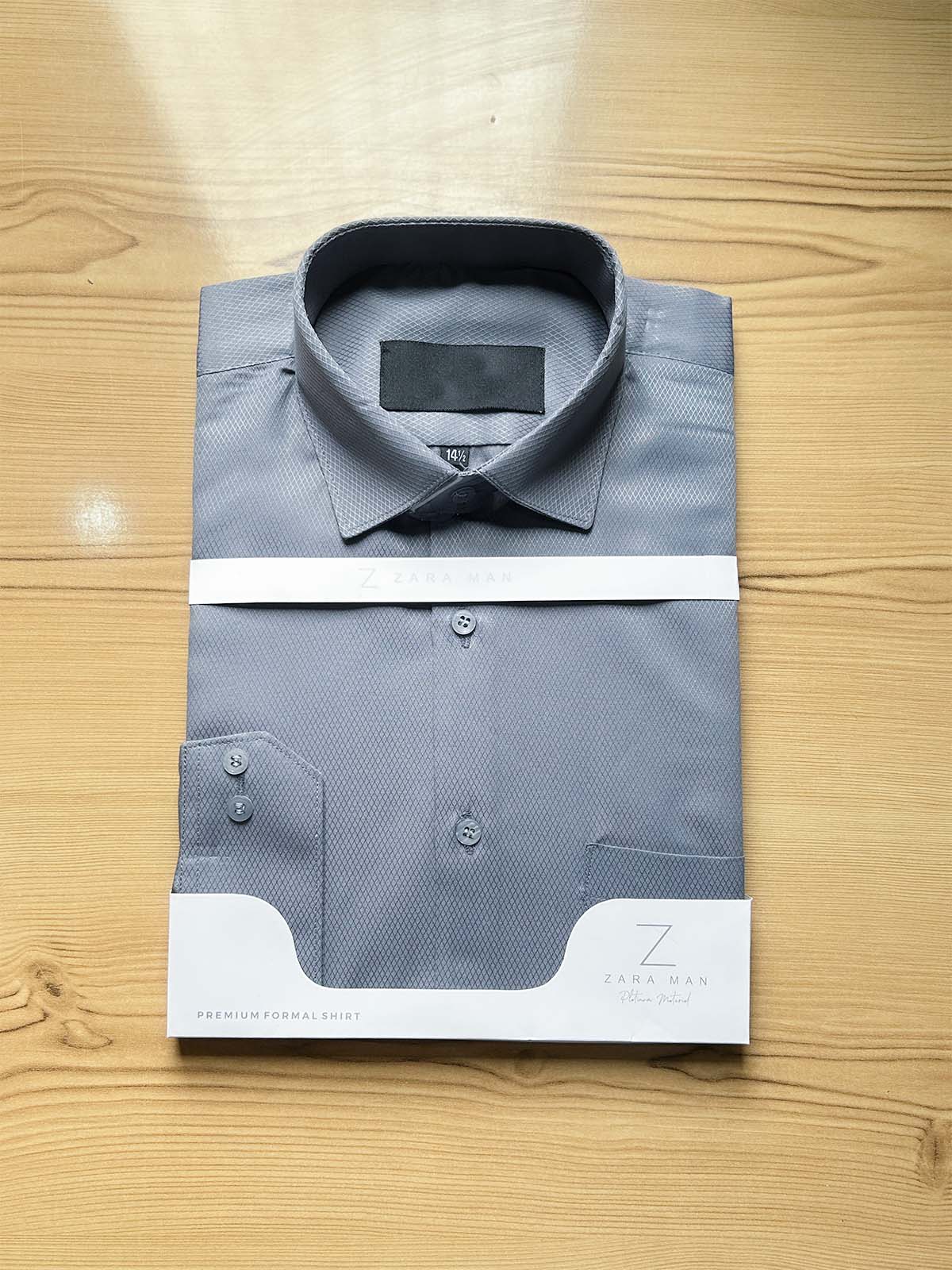 Grey Textured Formal Dress Shirt For Men MFS526