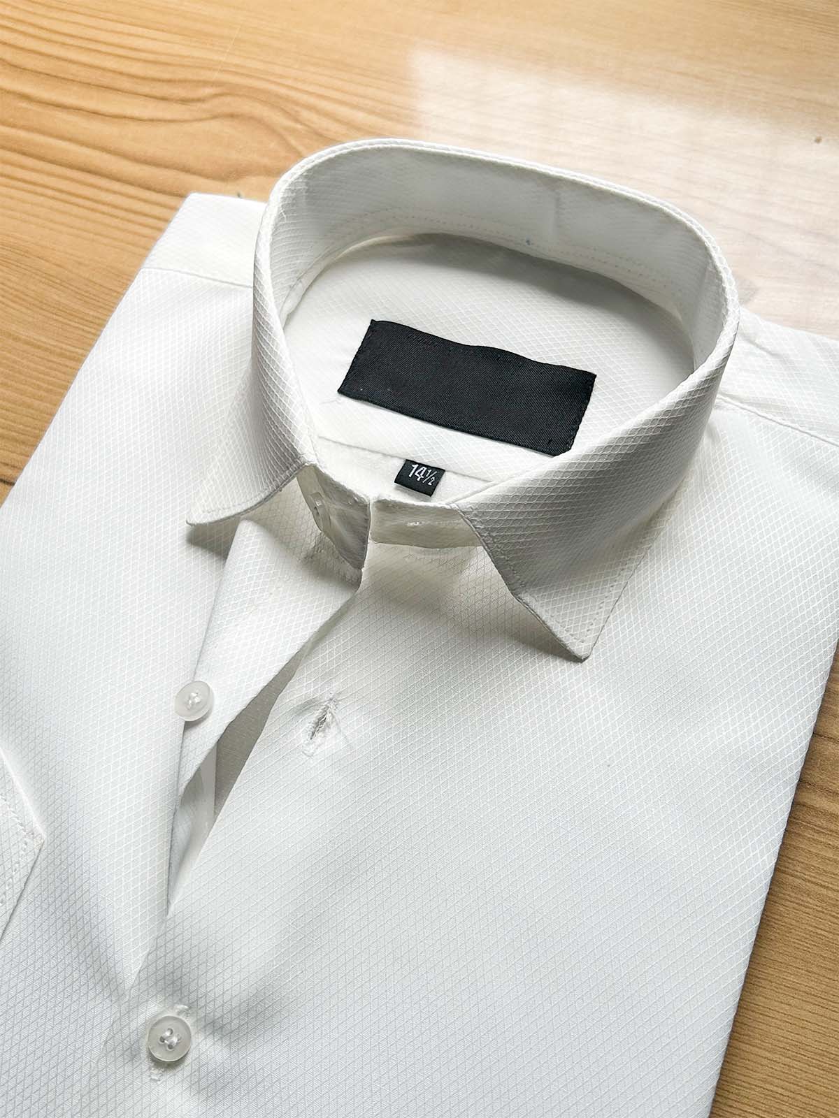 Off White Textured Formal Dress Shirt For Men MFS527