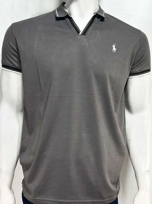 Grey V Polo T-Shirt For Men MTS437