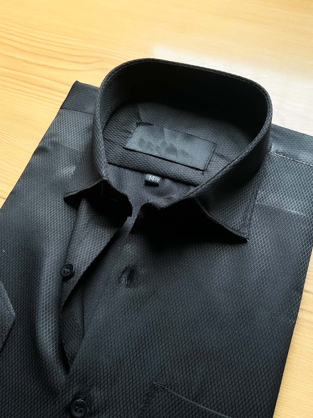 Black Textured Formal Dress Shirt For Men MFS529