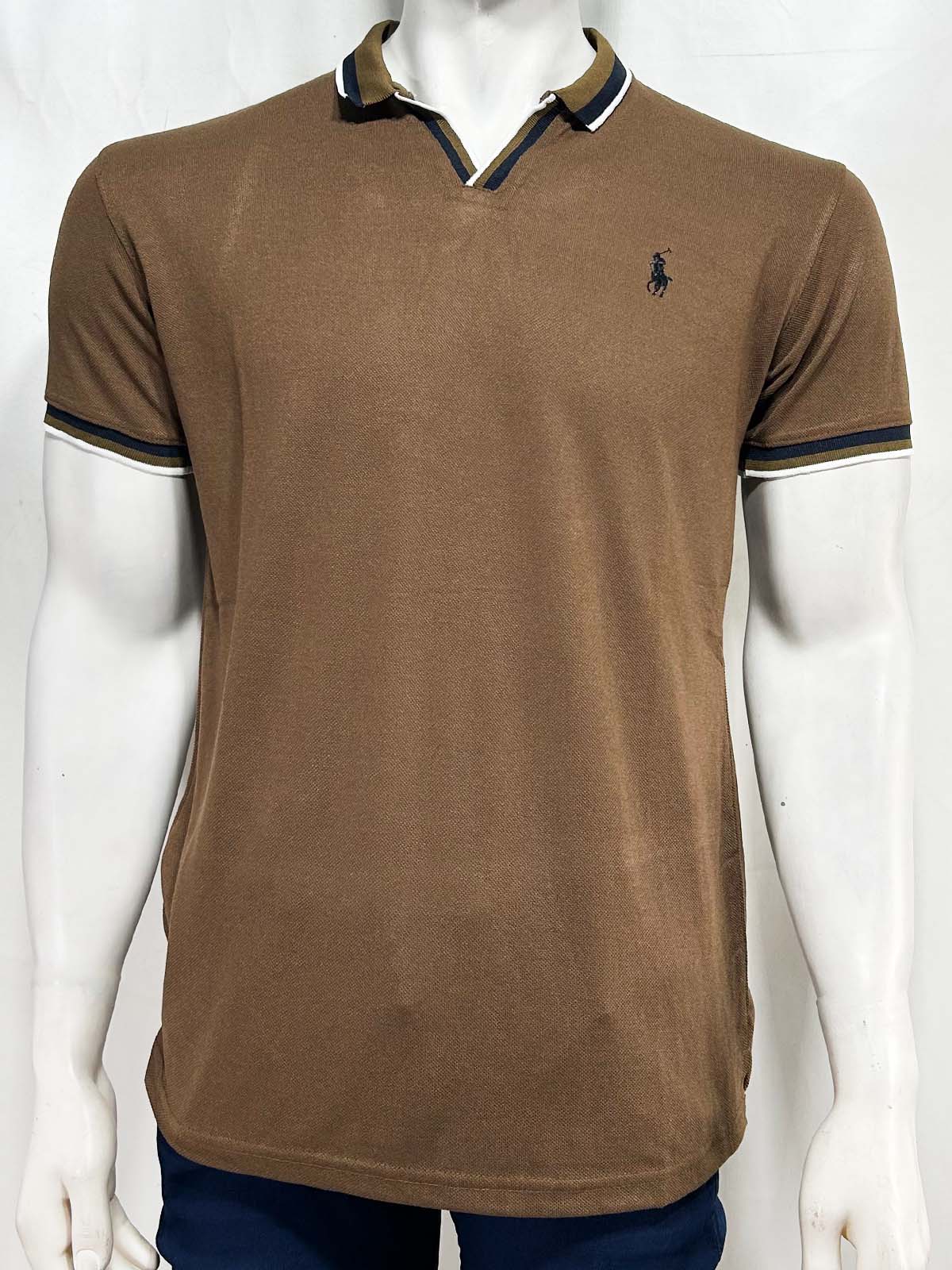 Brown V Polo T-Shirt For Men MTS439